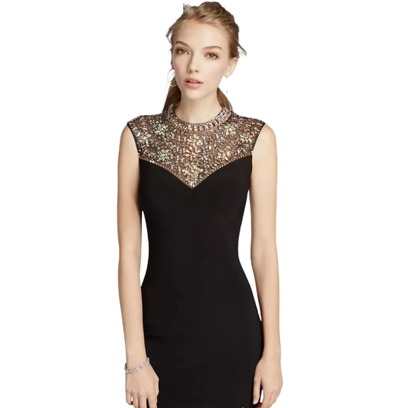 Betsy & Adam Beaded High Neck Tank Prom Dress With Side Slit - Picture 15 of 16